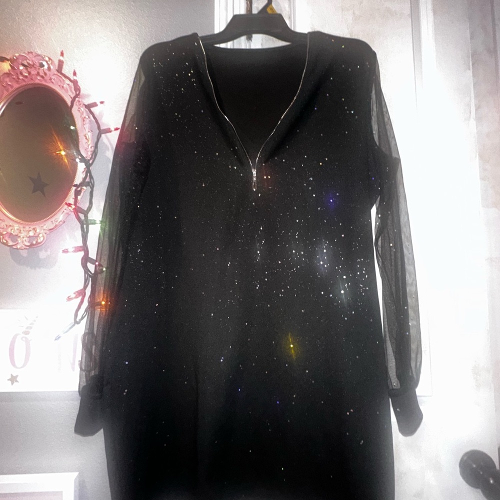 Elegant Black Sheer Sleeve Dress